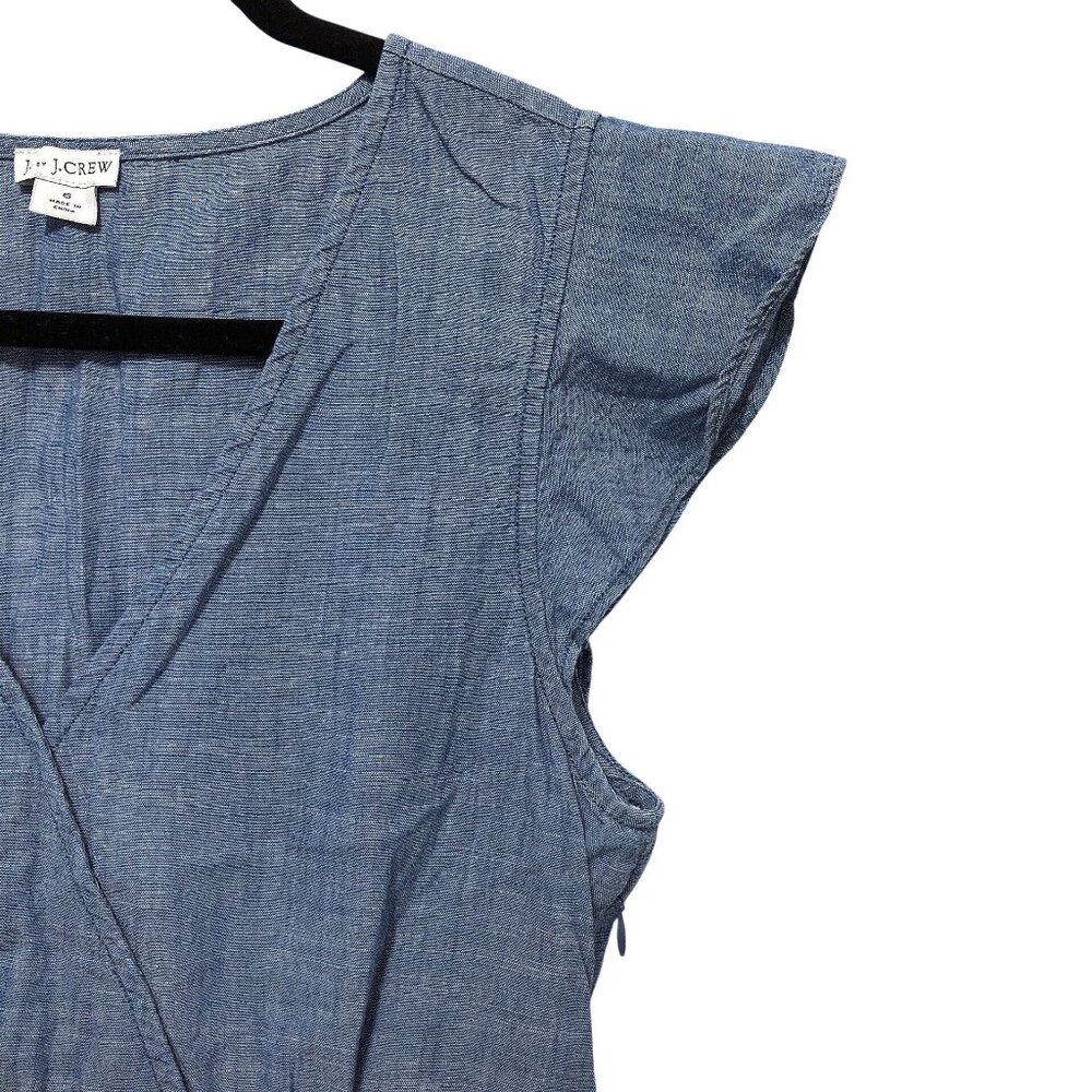 J.Crew Solid Chambray V-Neck Flutter Short Sleeve… - image 6